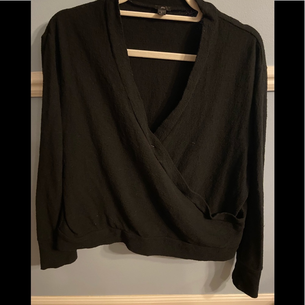 J Crew Textured Black Wrap Top